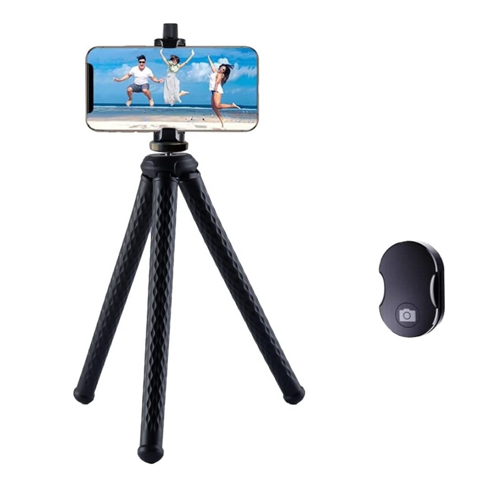NEW! Flexible Tripod Phone Camera Stand Holder Bluetooth Remote Compact  Black